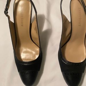 Karen Scott Round Toe Suede and Leather Black Sling Back Size 9